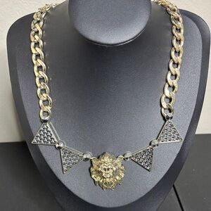 KATY PERRY ROAR CHARM NECKLACE LION HEAD TRIANGLES CHUNKY GOLD CHAIN PRISM